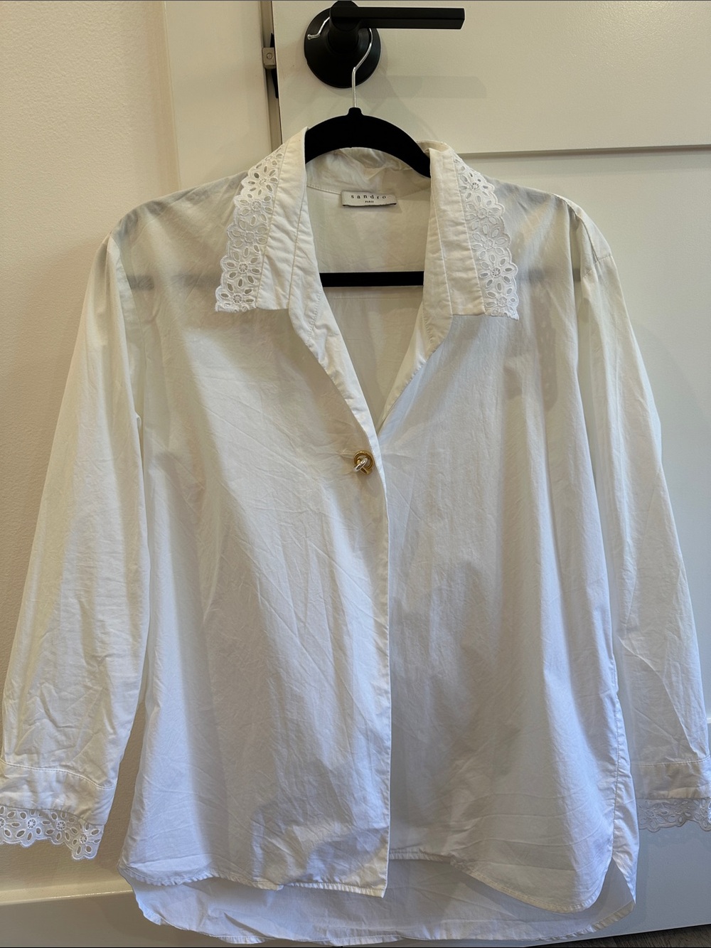 Sandro White Cotton Lace Collar Blouse